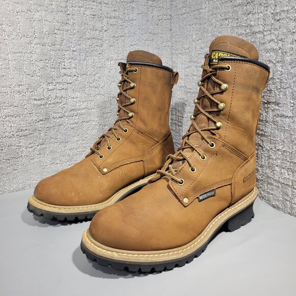 Carolina Elm 8" Men's Size 10.5D US Brown Leather Waterproof Logger Boots CA8821 - Picture 6 of 10